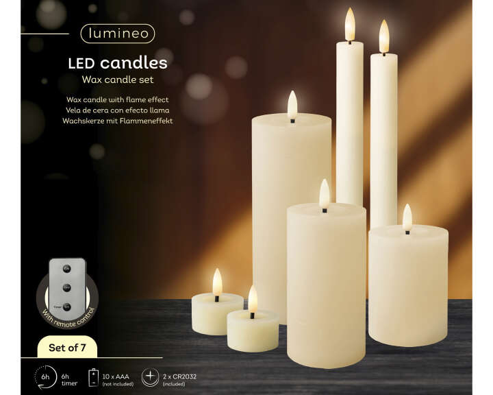 LUMINEO Set 7-tlg. LED Wachs-Kerzen